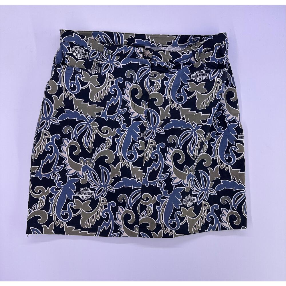 Harley Davidson Skirt Tori Richard Size 10 Blue Tan Floral